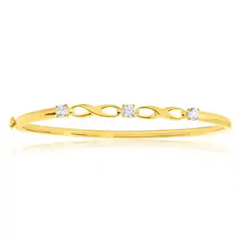 Shiels 9ct Yellow Gold Silver Filled Infinity White Cubic Zirconia Hinge Bangle 61mm offer