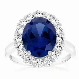 Shiels Sterling Silver Oval Blue And White Zirconia Halo Ring offer