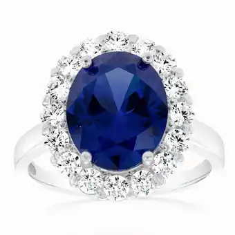 Shiels Sterling Silver Oval Blue And White Zirconia Halo Ring offer