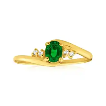 Shiels 9ct Yellow Gold Created Emerald + Cubic Zirconia Ring offer