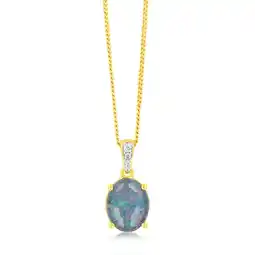 Shiels 9ct Yellow Gold Oval Triplet Opal Diamond Pendant offer