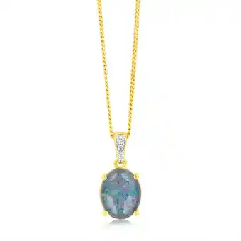 Shiels 9ct Yellow Gold Oval Triplet Opal Diamond Pendant offer