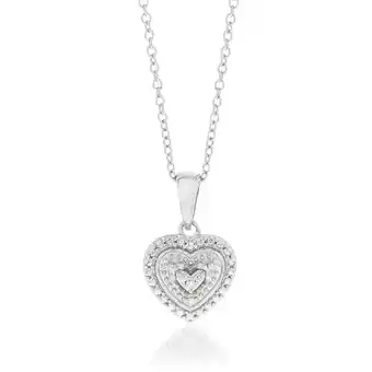 Shiels Sterling Silver With Diamond Heart Shape Pendant with Chain offer