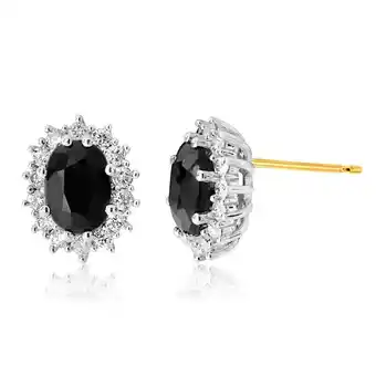 Shiels 9ct Yellow Gold 7x5mm Oval Cut Natural Sapphire and 0.42 Carat Diamond Stud Earrings offer