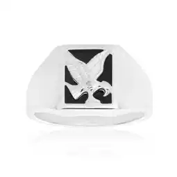 Shiels Sterling Silver Diamond + Onyx Ring offer