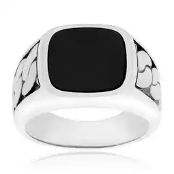 Shiels Sterling Silver Black Square Oynx Stone Fancy Rings offer