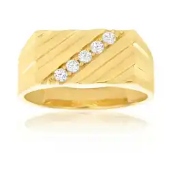 Shiels 9ct Yellow Gold Diagonal Channel Set Cubic Zirconia Gents Ring offer