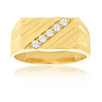 Shiels 9ct Yellow Gold Diagonal Channel Set Cubic Zirconia Gents Ring offer