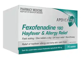 Apo health fexofenadine 180mg - 70 tablets