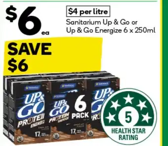 Woolworths Up & Go or Up & Go Energize 6 x 250ml offer