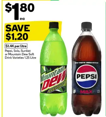 Woolworths Pepsi, solo, sunkist or mountain dew soft offer