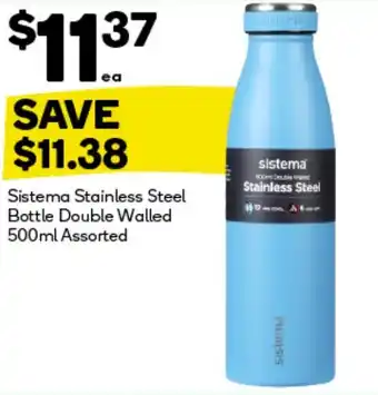 Woolworths Sistema Stainless Steel Bottle Double Walled offer