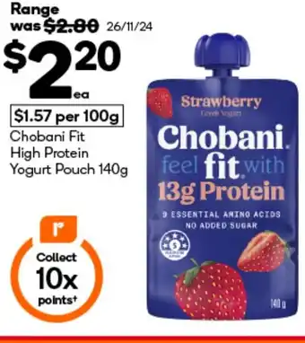 Woolworths Chobani fit high protein yogurt pouch offer