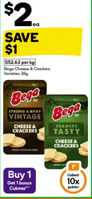 Woolworths Bega cheese & crackers varieties offer