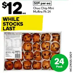 Woolworths Choc Chip Mini Muffins Pk 24 offer