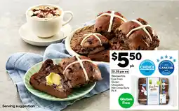 Woolworths Woolworths Free From Gluten Chocolate Hot Cross Buns Pk 4 offer