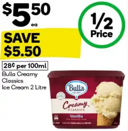 Woolworths Bulla Creamy Classics Ice Cream offer