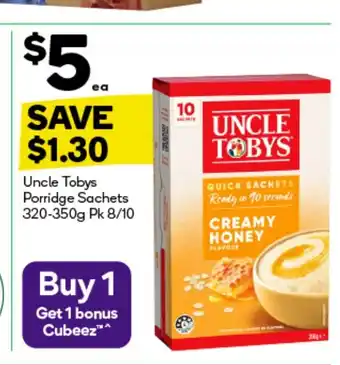 Woolworths Uncle Tobys Porridge Sachets offer