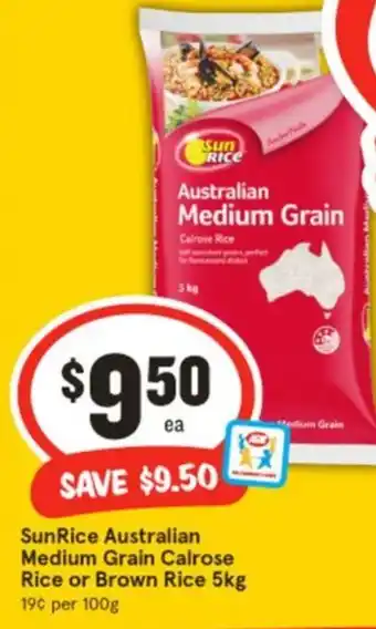 IGA SunRice Australian Medium Grain Calrose Rice or Brown Rice offer