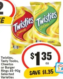 IGA Twisties, Tasty Toobs, Cheetos or Burger Rings offer