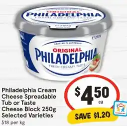 IGA Philadelphia Cream Cheese Spreadable Tub or Taste Cheese Block offer