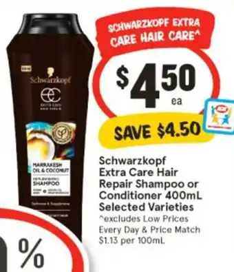 IGA Schwarzkopf Extra Care Hair Repair Shampoo or Conditioner offer