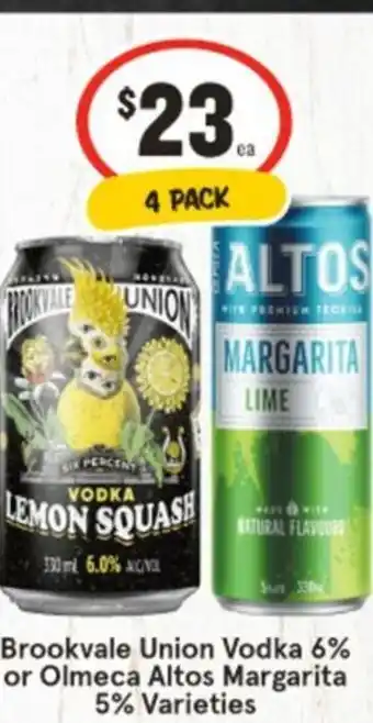 IGA Brookvale Union Vodka 6% or Olmeca Altos Margarita offer