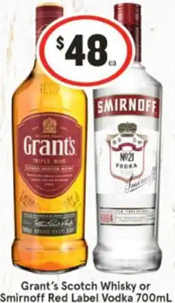 IGA Grant's Scotch Whisky or Smirnoff Red Label Vodka offer