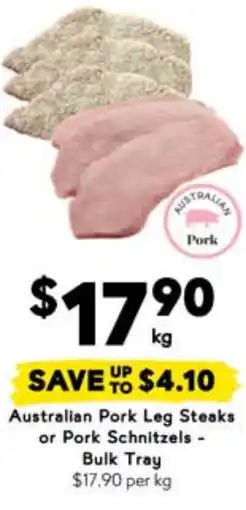 Drakes Australian Pork Leg Steaks or Pork Schnitzels Bulk Tray offer