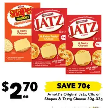 Drakes Arnott's Original Jatz, Clix or Shapes & Tasty Cheese offer