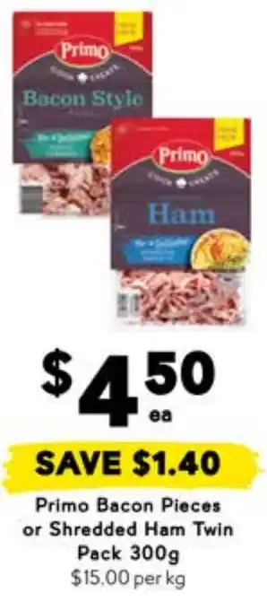 Drakes Primo Bacon Pieces or Shredded Ham Twin Pack offer