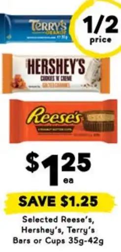 Drakes Reese's, Hershey's, Terry's Bars or Cups offer