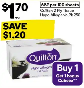 Woolworths Quilton 2 Ply Tissue Hypo-Allergenic offer