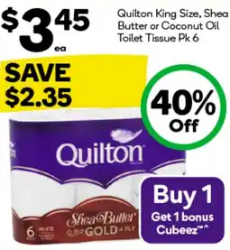 Woolworths Quilton King Size, Shea Butter or Coconut Oil Toilet Tissue offer