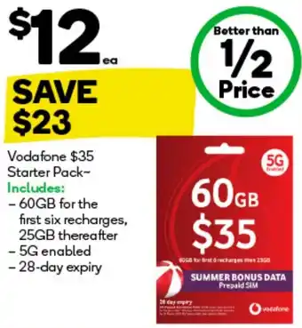 Woolworths Vodafone $35 Starter Pack offer