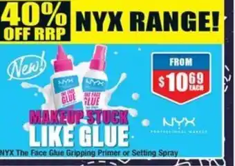 Chemist Warehouse Nyx the face glue gripping primer or setting spray offer