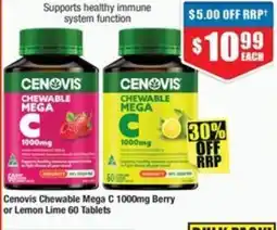 Chemist Warehouse Cenovis Chewable Mega C 1000mg Berry or Lemon Lime offer