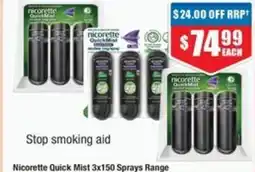 Chemist Warehouse Nicorette Quick Mist 3x150 Sprays Range offer