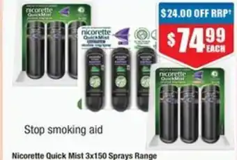 Chemist Warehouse Nicorette Quick Mist 3x150 Sprays Range offer