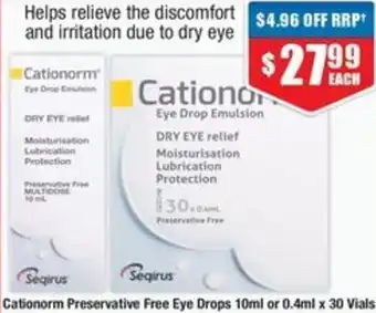 Chemist Warehouse Preservative Free Eye Drops offer