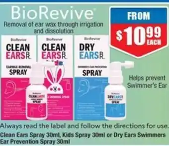 Chemist Warehouse Clean Ears Spray, Kids Spray or Dry Ears Swimmers Ear Prevention Spray offer