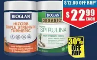 Chemist Warehouse Bioglan HiZorb Triple Strength Turmeric 100 Tablets or Organic Spirulina 1000mg 200 Tablets offer