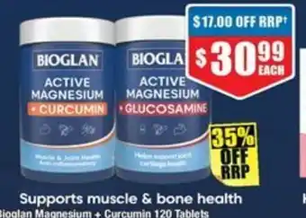 Chemist Warehouse Bioglan Magnesium + Curcumin 120 Tablets or + Glucosamine 180 Tablets offer