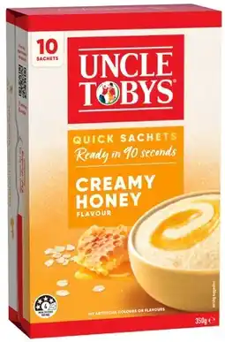 IGA Uncle Tobys Oats Quick Sachets 8‑10 Pack or Rolled Oats 1kg Selected Varieties offer