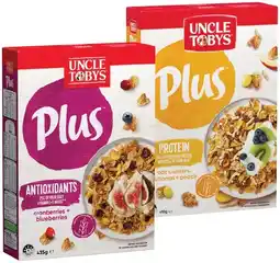 IGA Uncle Tobys Plus Cereal 410‑435g Selected Varieties offer