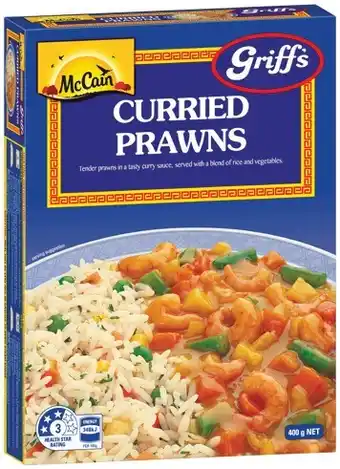 IGA McCain Griff's Curried Prawns or Sweet & Sour Pork Frozen Meal 400g offer