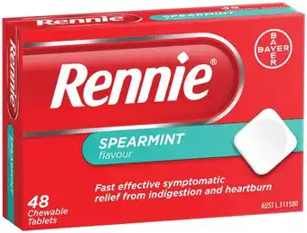 IGA Rennie Spearmint Flavour Indigestion & Heartburn Tablets 48 Pack offer