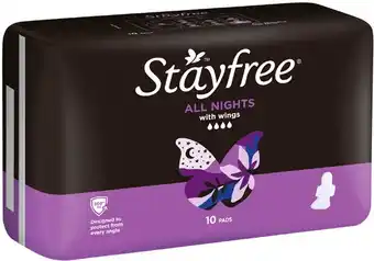 IGA Stayfree All Nights Pads Extra Long with Wings 10 Pack offer