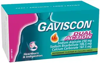 IGA Gaviscon Dual Action Heartburn & Indigestion Relief Peppermint Chewable Tablets 48 Pack offer