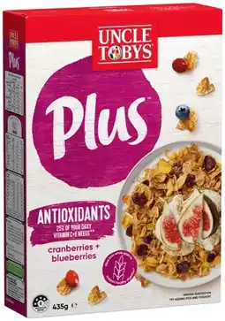 IGA Uncle Tobys Plus Cereal 410‑435g Selected Varieties offer